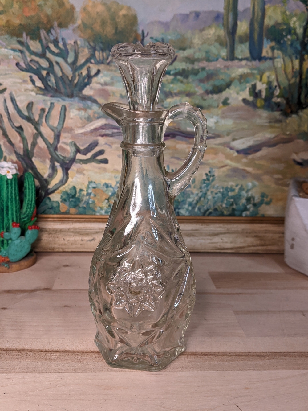 Vintage Clear Pressed Glass Cruet Pitcher with Star Medallion
